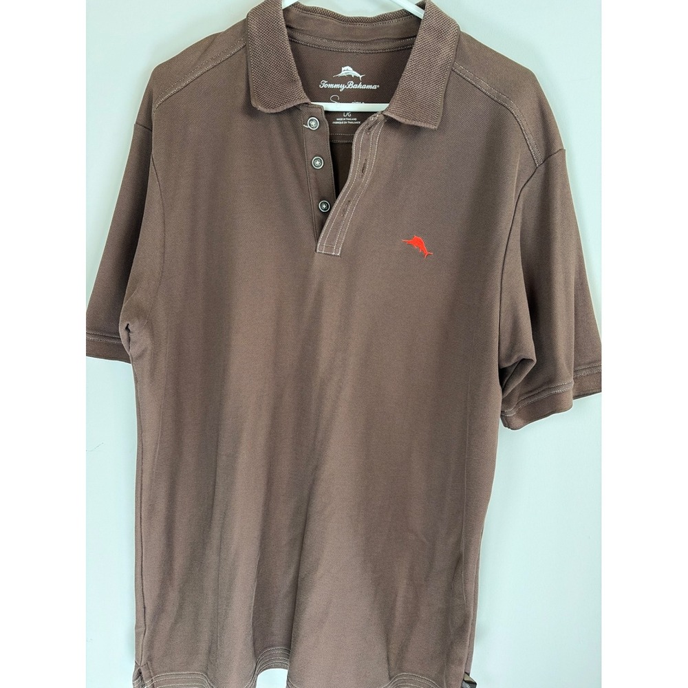 Tommy Bahama Mens Emfielder Supima Cotton Polo Shirt Brown Large Short Sleeve